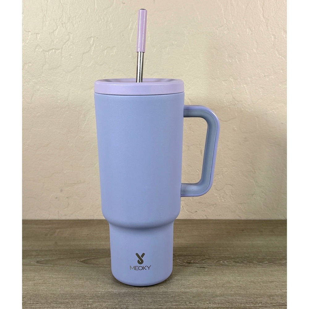 Meoky 40oz Insulated Tumbler with Handle and Straw Periwinkle Blue Lavender